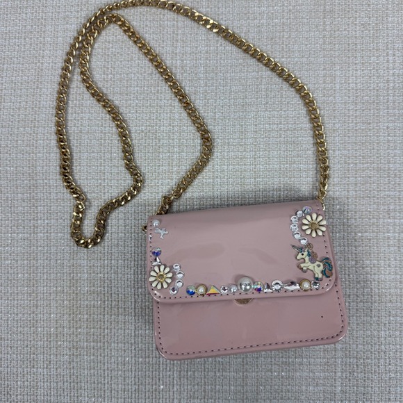 Doe A Dear Pink Embellished Mini Crossbody Bag Chain Strap Girl's Purse - Picture 1 of 10
